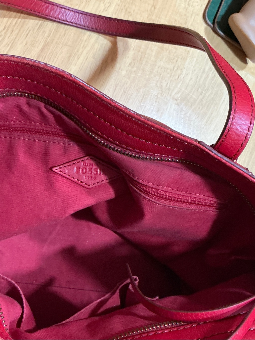 Fossil Red Leather Tote With Key Charm — image 6 of 8